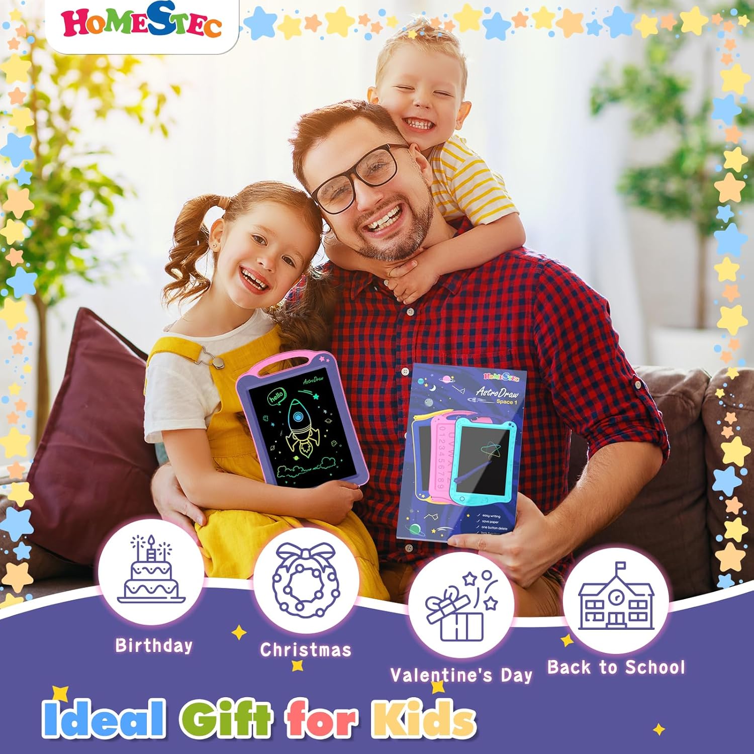 Detalle de HOMESTEC AstroDraw tavoletta grafica bambini a tema spaziale con manico (rosa) LCD