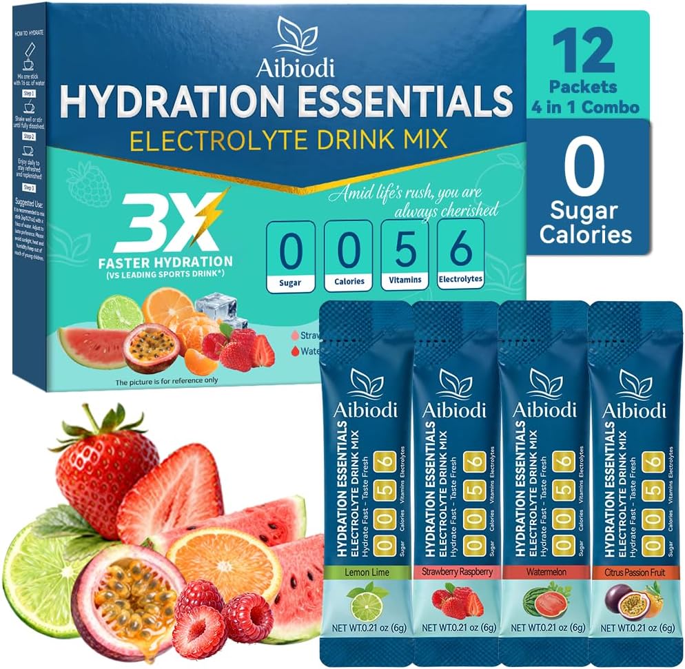 Detalle de Aibiodi Electrolyte Powder Packets, Sugar-Free, Zero-Calorie, 12 Sticks
