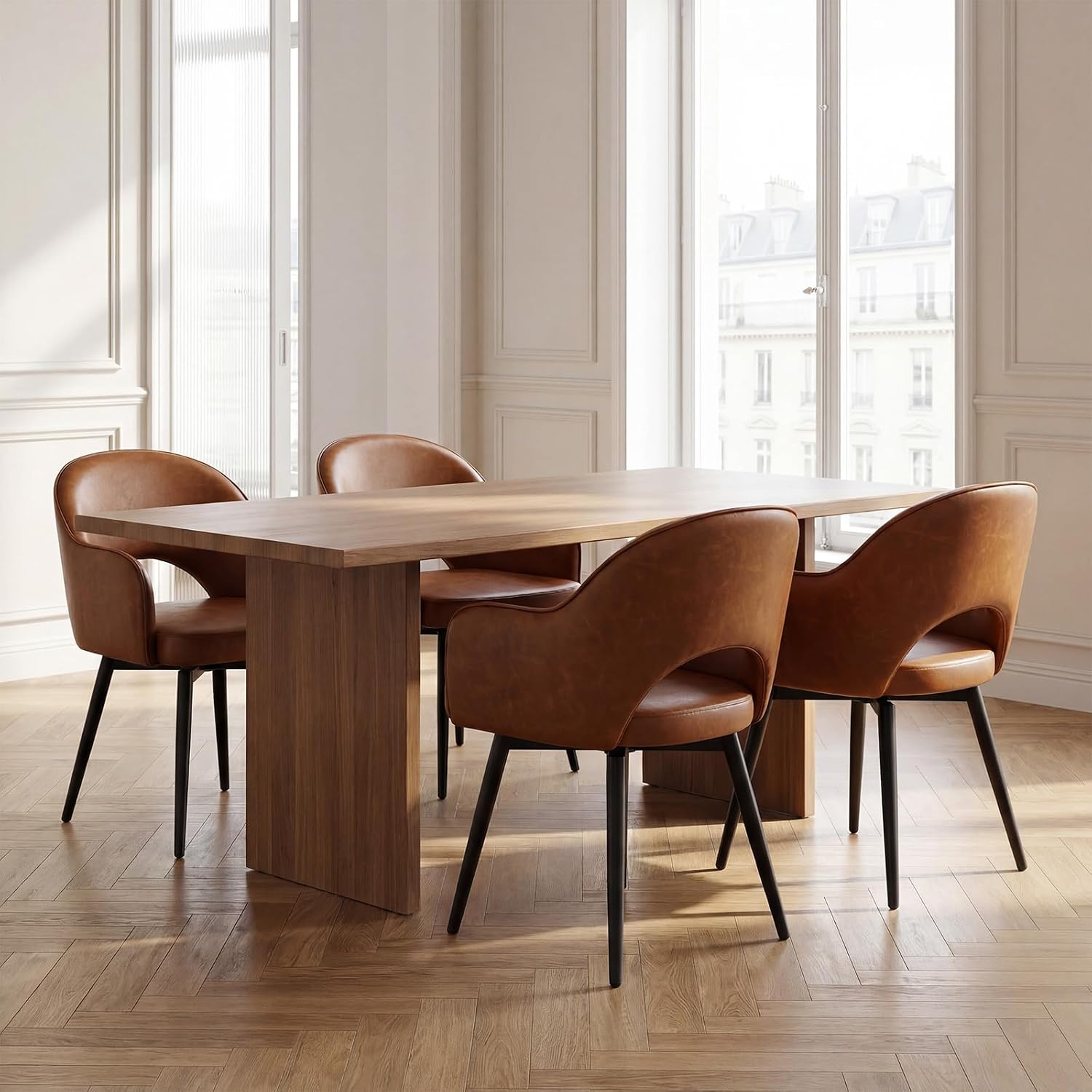 Thumbnail 1 de Chairus Set di 4 Sedie da Pranzo in Ecopelle con Sedia Girevole Imbottita – Marrone