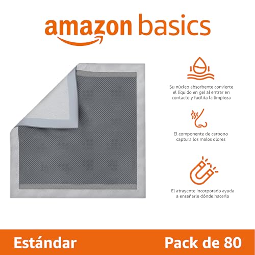 Thumbnail 1 de Amazon Basics Almohadillas de adiestramiento para perros y cachorros (80 unidades) de carbón, 5 capas y a prueba de fugas