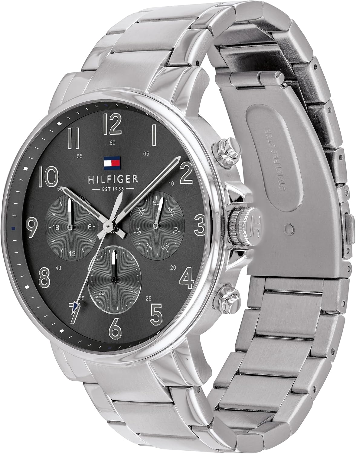 Detalle de Tommy Hilfiger Multi Zifferblatt Quarz Uhr für Herren – Edelstahl- oder Lederarmband, 44 mm