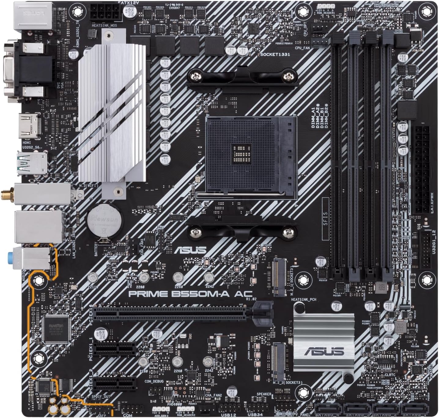 Detalle de ASUS Prime B550M-A AC AMD AM4 microATX Motherboard (PCIe 4.0, WiFi, 1Gb LAN, HDMI 2.1)