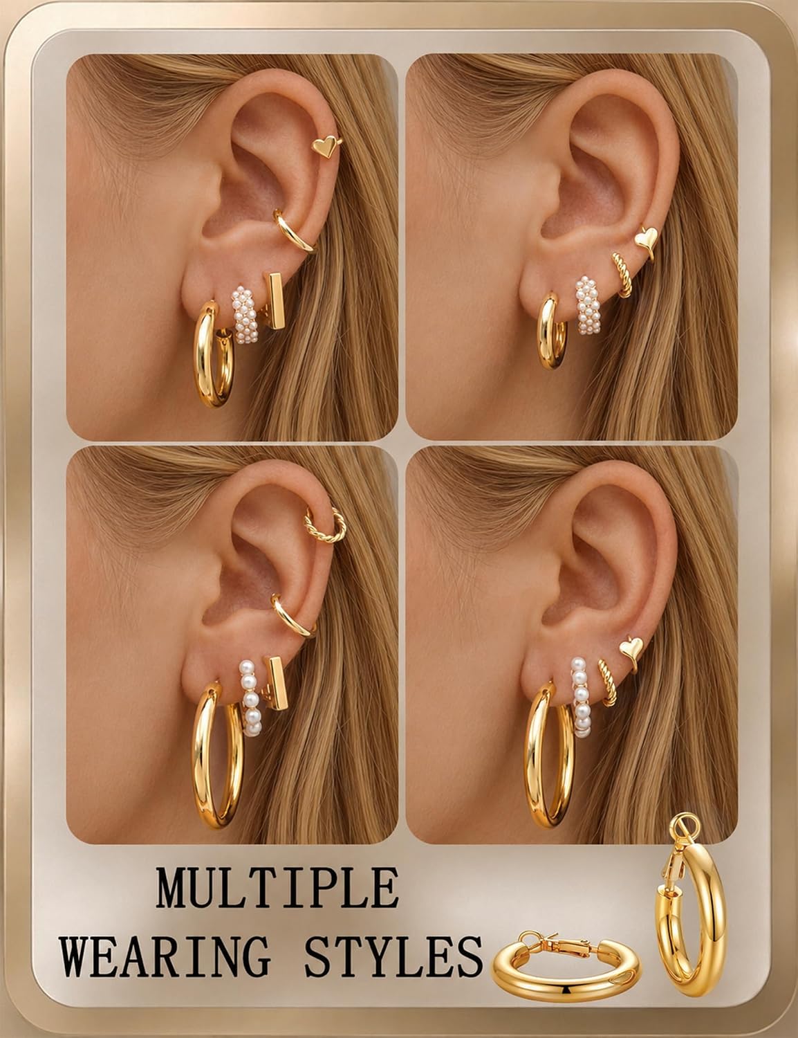 Detalle de Gold Hoop Earrings Set, 30 Pairs