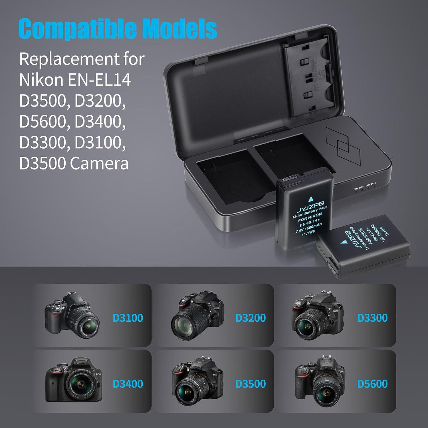 Thumbnail 1 de JYJZPB EN-EL14A Battery 1500mAh for Nikon