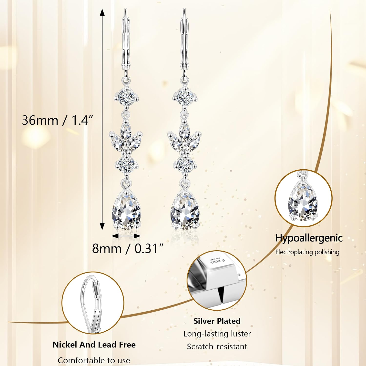 Thumbnail 6 de Silver Dangle Earrings, 36 mm