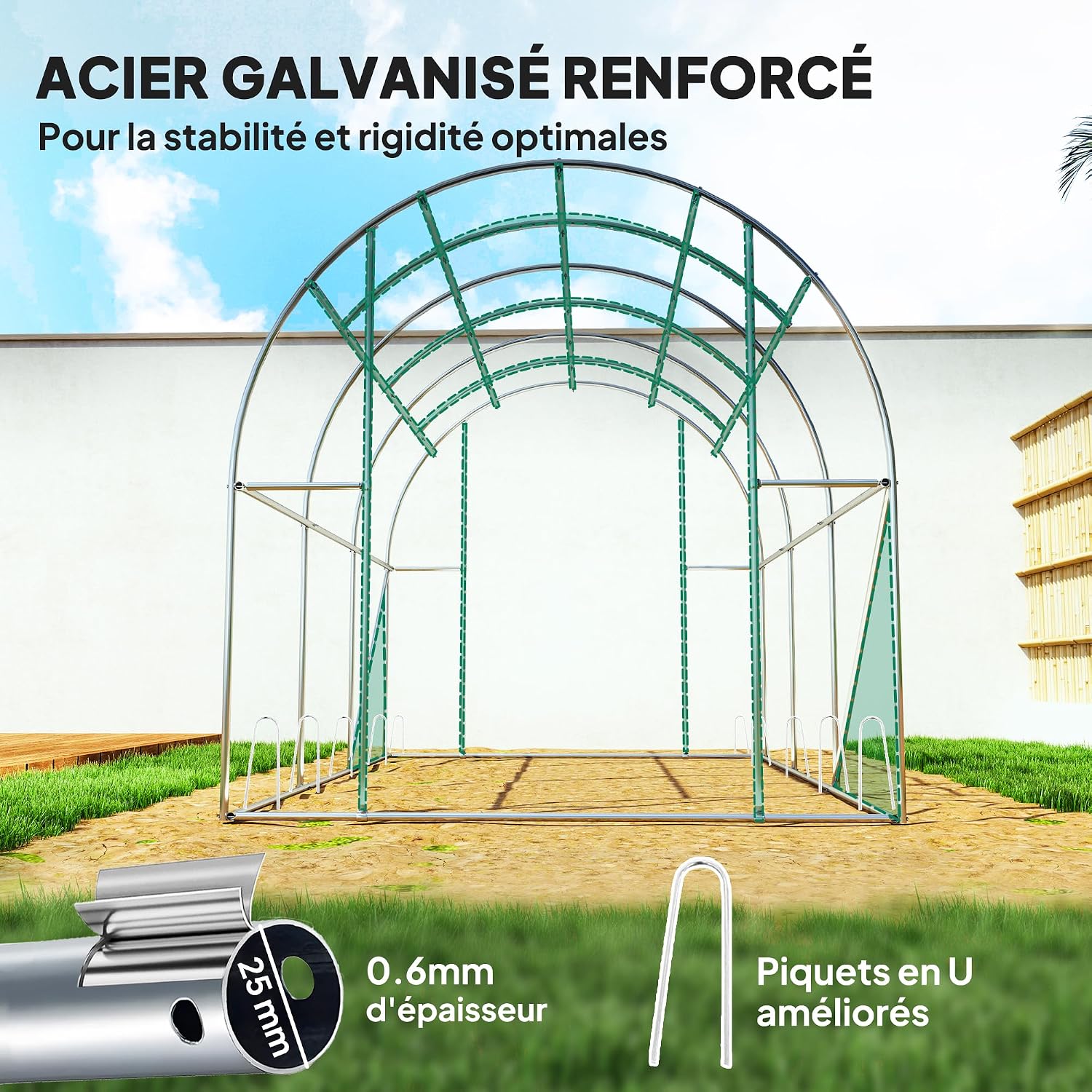 Detalle 2 de Outsunny 84H-238V00GN tuintunnelkas 6 m² met PE-afdekking en roldeur