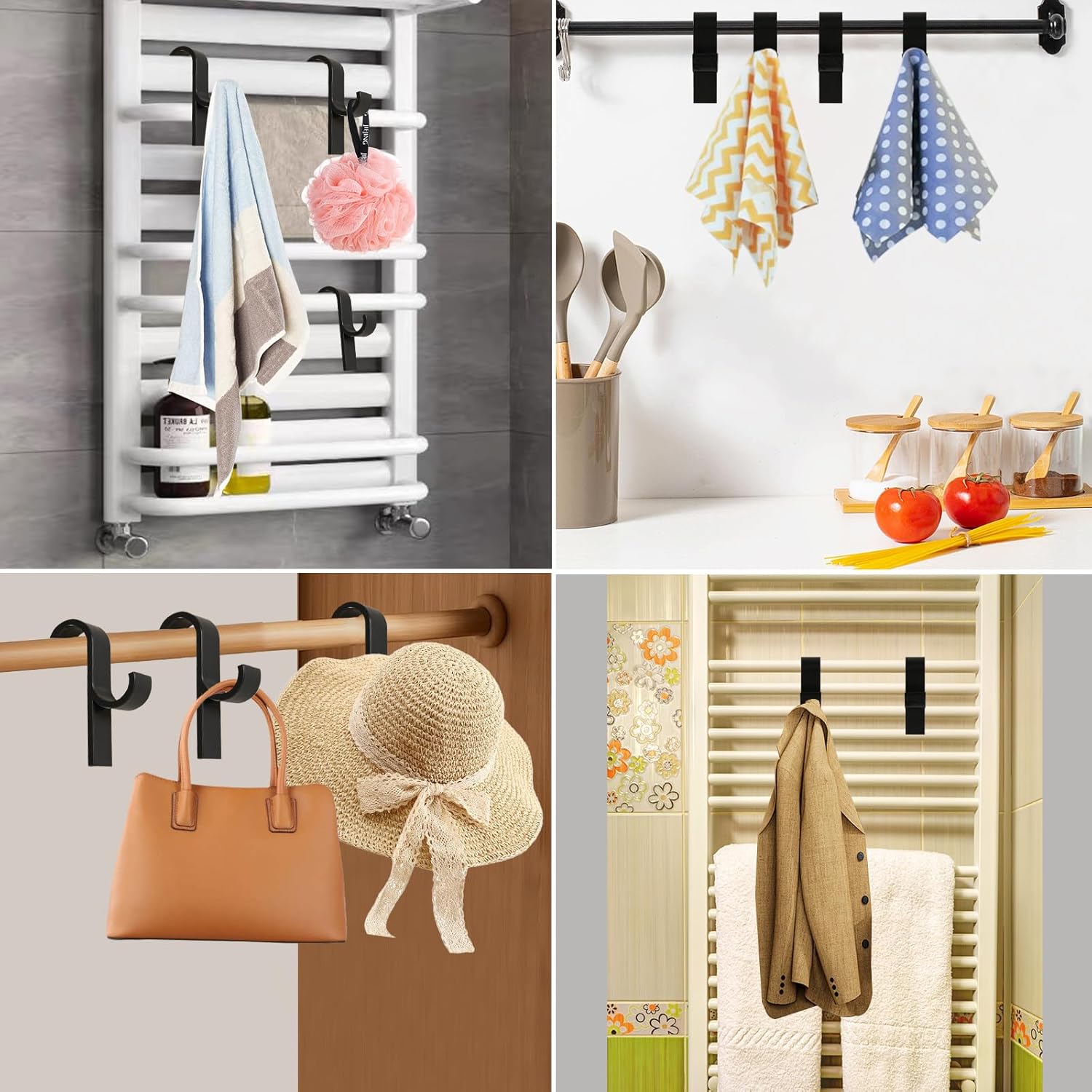 Detalle 2 de Annickee 10 Pcs Towel Round Radiator Brackets Hooks for All Standard Radiators (Black)