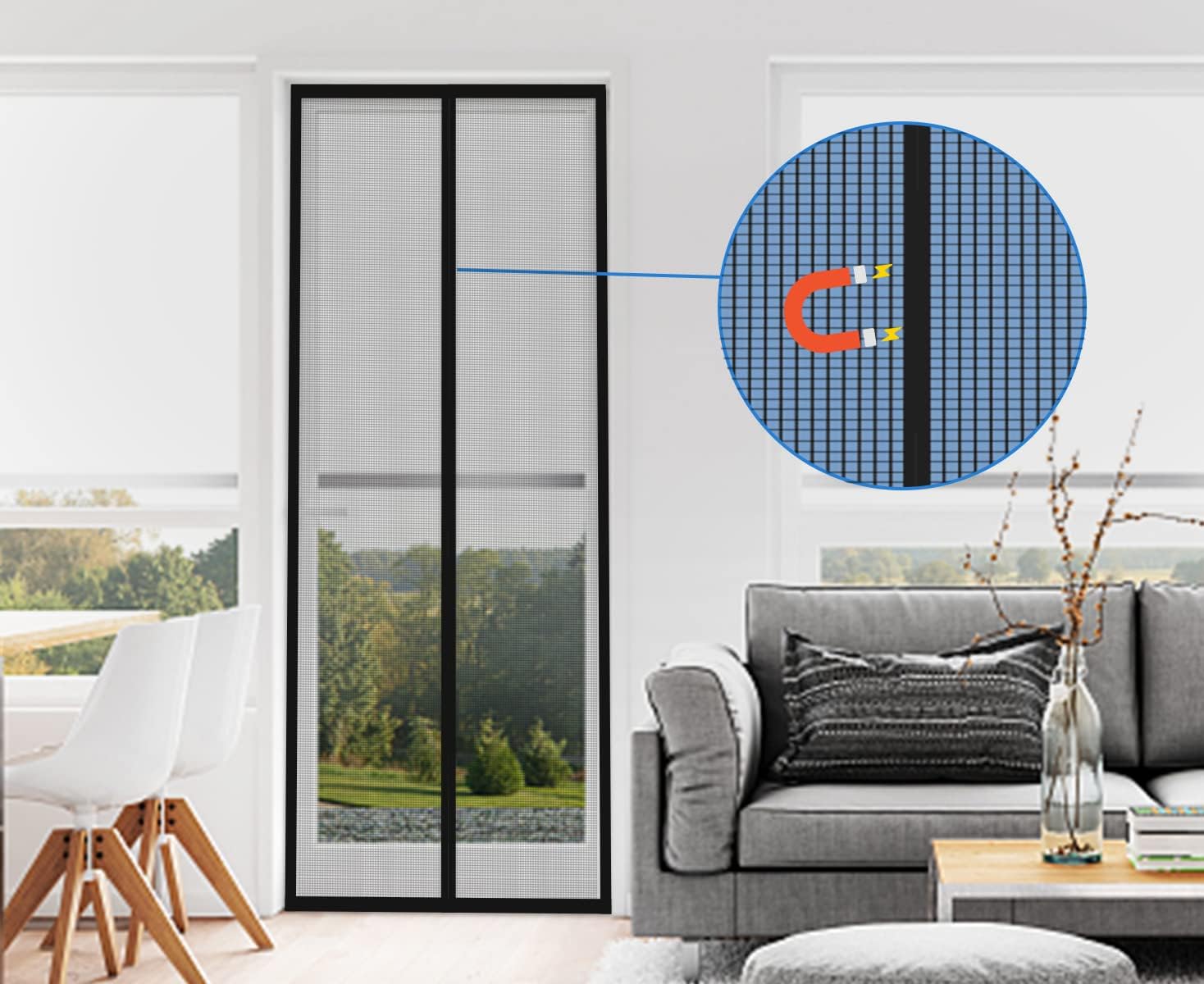 Detalle 2 de DIKER Magnet Fliegengitter Balkontür (Fliegenvorhang) 100×210 cm – magnetisch, ohne Bohren