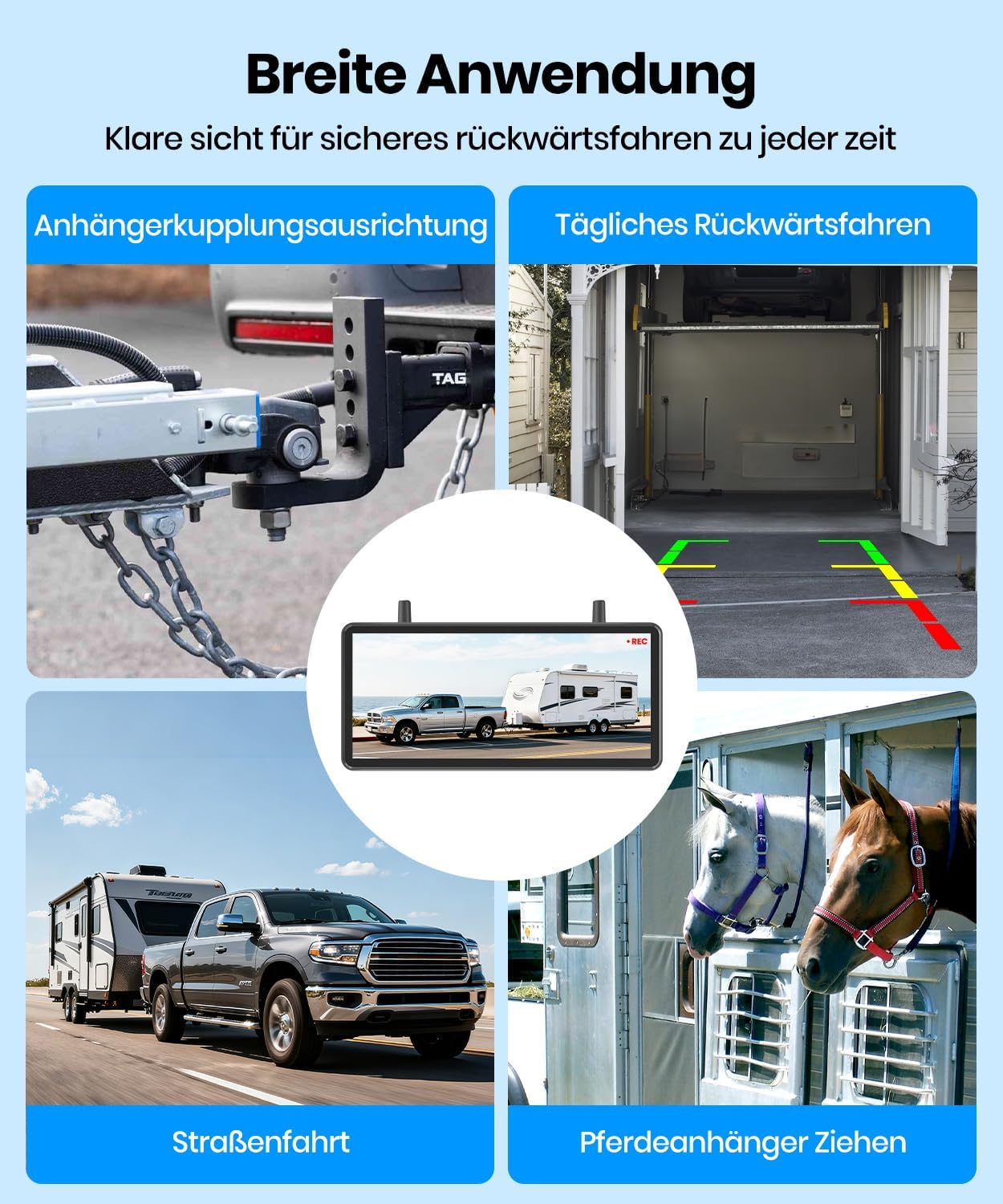 Thumbnail 6 de AUTO-VOX kabellose Solar-Rückfahrkamera mit 7,2" HD Split-Screen und Dual-Antenne (1080P, Farbnachtsicht)
