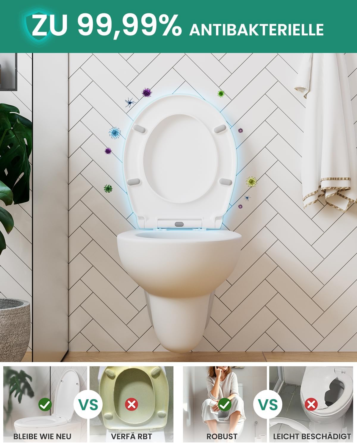 Thumbnail 2 de ANYCEE Toilettendeckel mit Absenkautomatik – antibakterieller Duroplast-WC-Sitz mit Quick-Release und 150 kg Belastbarkeit