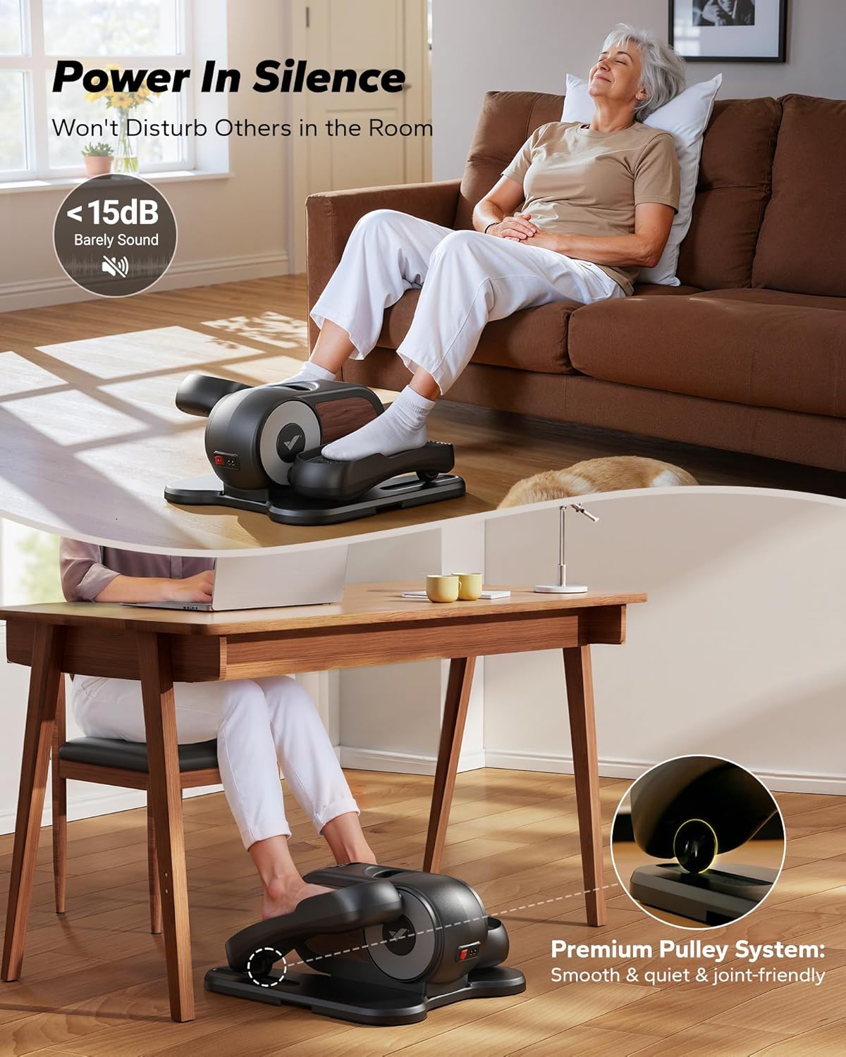Detalle 2 de MERACH Under Desk Elliptical Machine: 12-Speed, Quiet Seated Pedal Exerciser with Remote