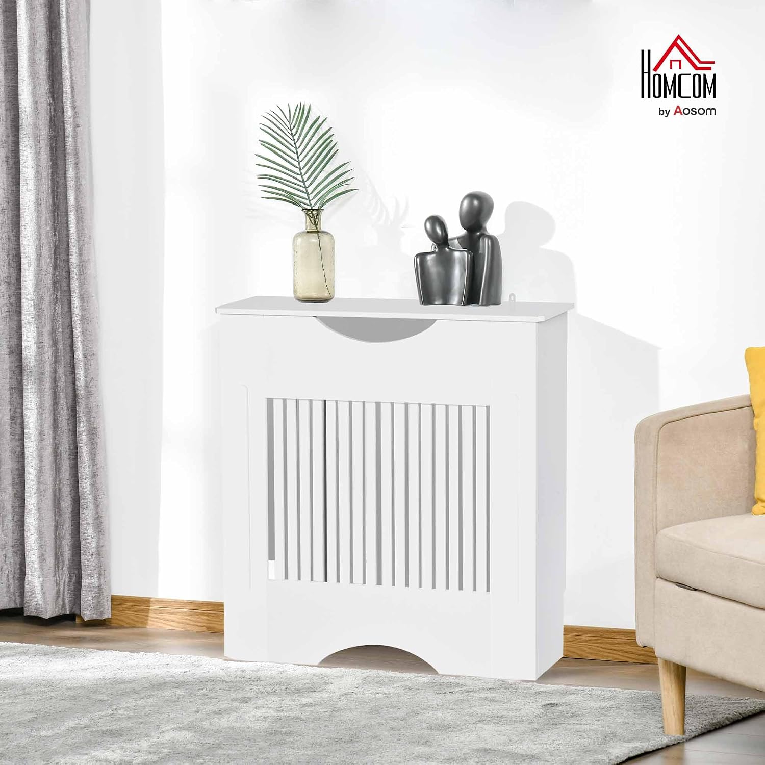 Thumbnail 1 de HOMCOM Cache-radiateur à Lattes blanc 78x82 cm