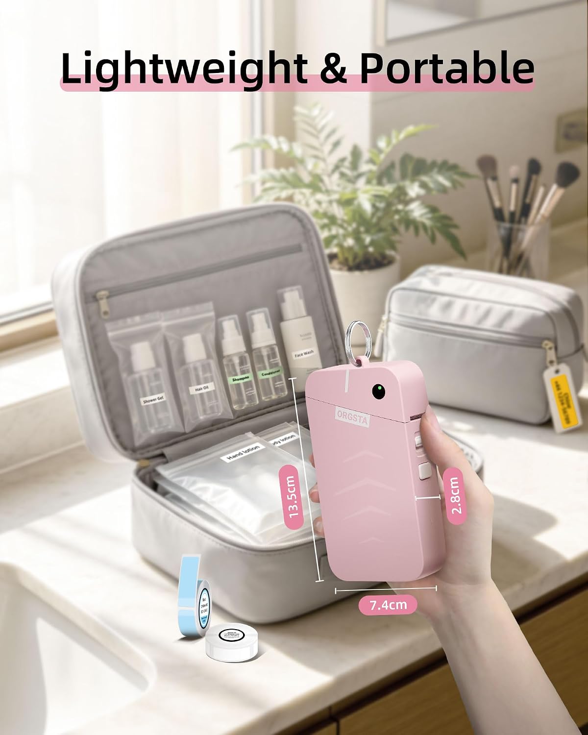 Detalle 1 de ORGSTA S001 Portable Bluetooth Thermal Label Maker, Pink, 203 dpi
