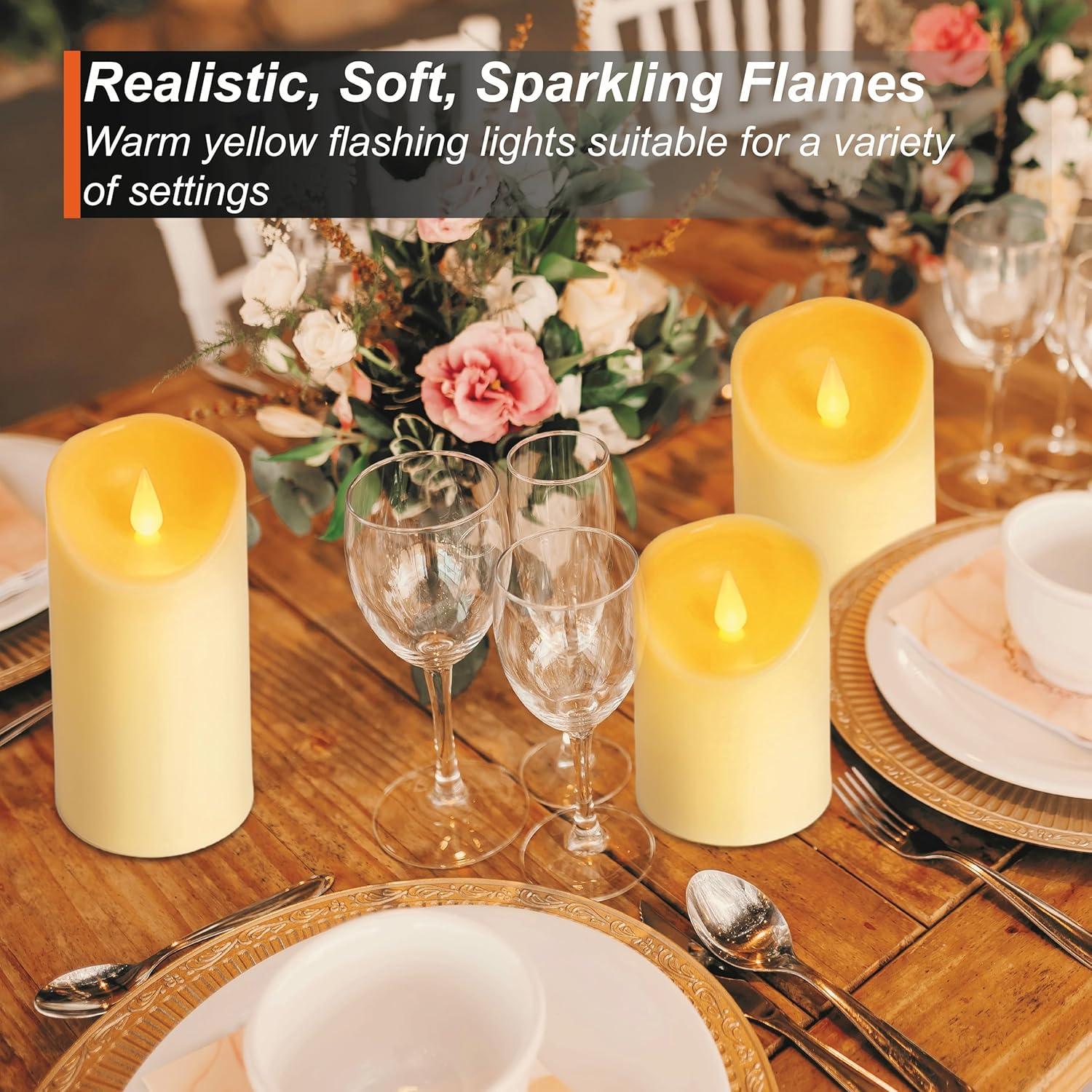 Thumbnail 3 de Auralome LED Electric Timer Candles (Set of 3) with Remote – Battery-operated plastic pillar candles with realistic flicker