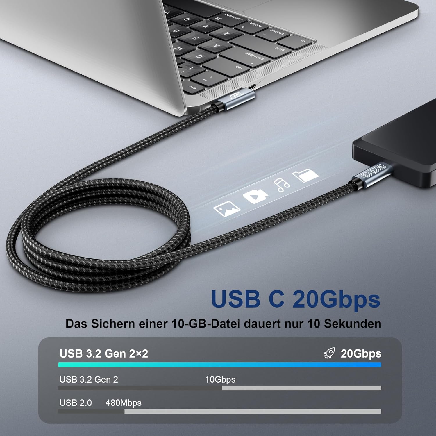 Thumbnail 2 de EUDOBEL USB C Kabel 2 m mit 20 Gbit/s