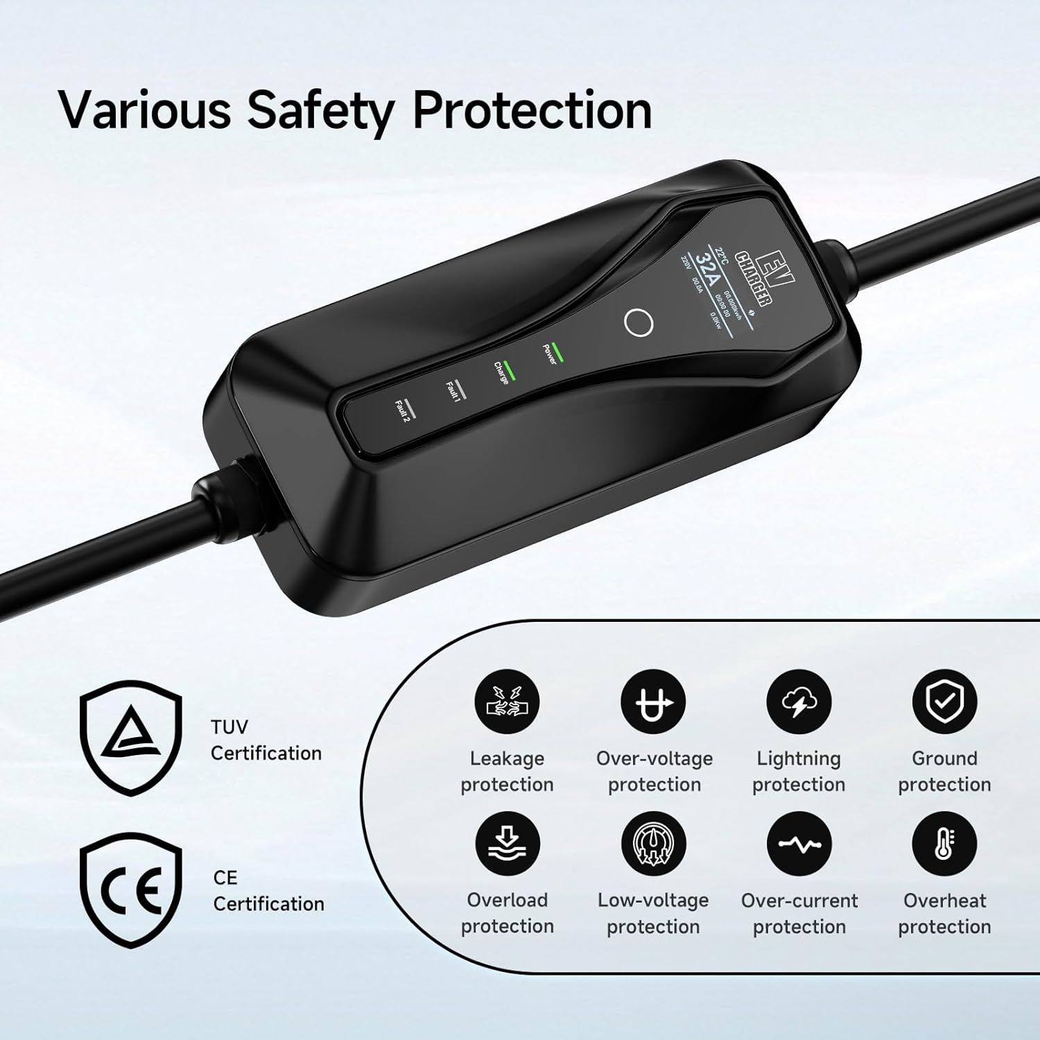 Detalle 2 de AFYEEV CEE Ladekabel Typ 2, 11 kW, 5 m, 8/10/13/16 A einstellbar, inklusive Tasche