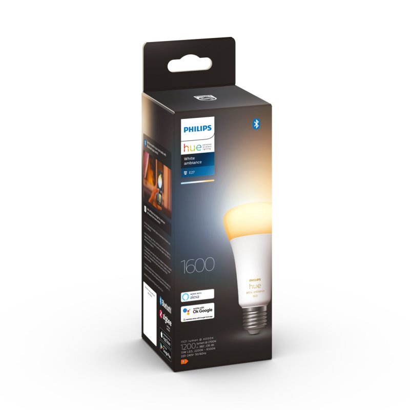 Detalle de Philips Hue White Ambiance Bombilla LED 13W E27: luz blanca cálida a fría para espacios amplios
