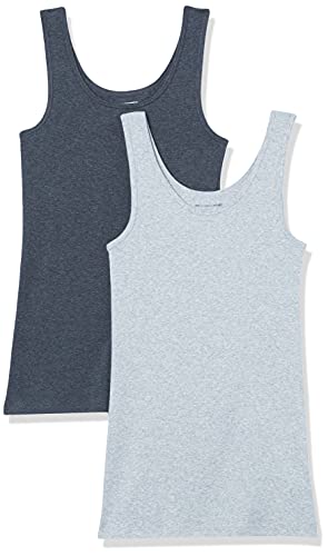 Detalle de Amazon Essentials 2-pack Tank Donna – Canotte aderenti in cotone modal, verde Light Grey Heather/Charcoal Heather, XS