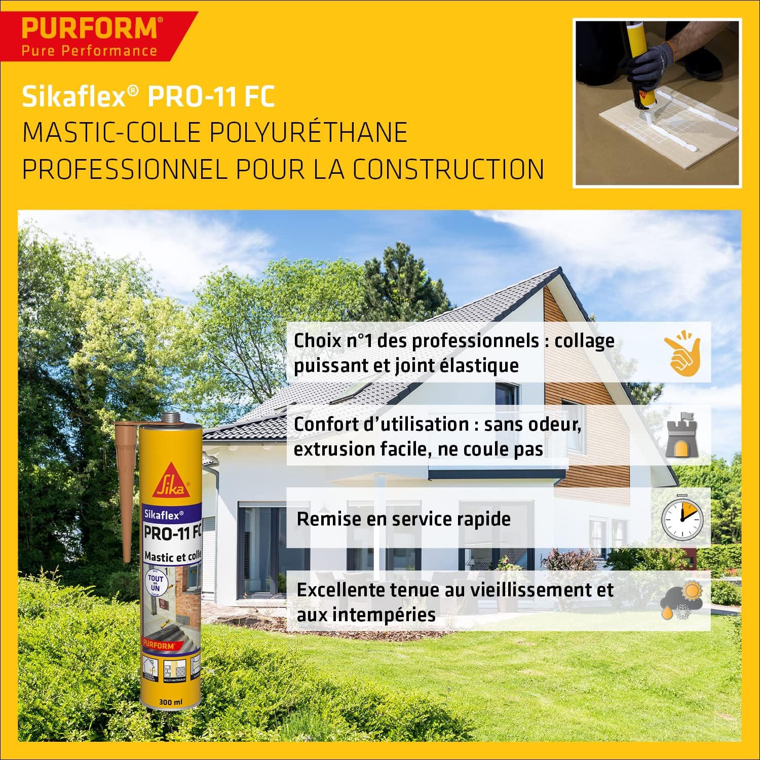 Thumbnail 3 de Sika Sikaflex PRO 11 FC Purform Beige – Mastic PU tout en 1, 300 ml