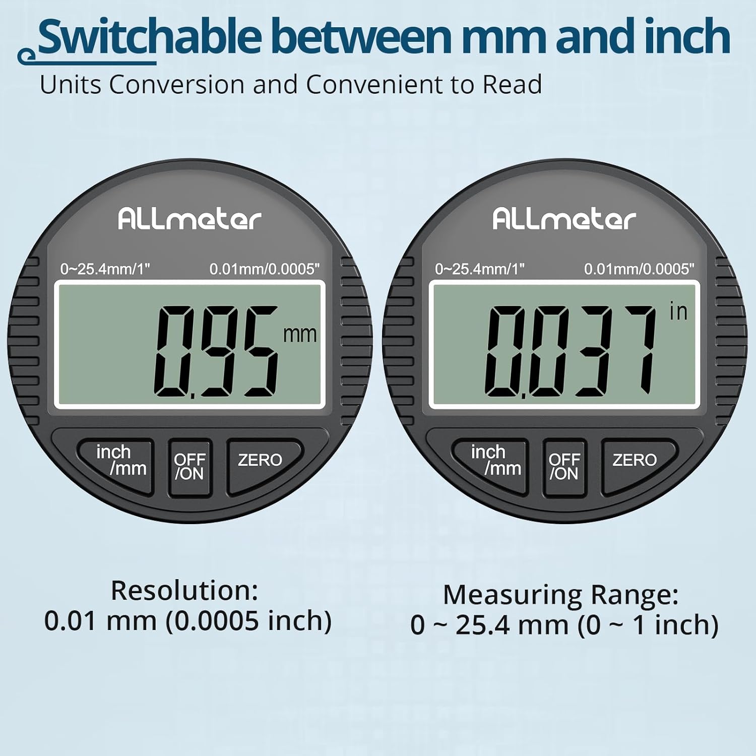 Detalle de ALLmeter DTI Digital Dial Indicator 0.01mm / 0.0005" Resolution, 0-25.4mm / 1" Range