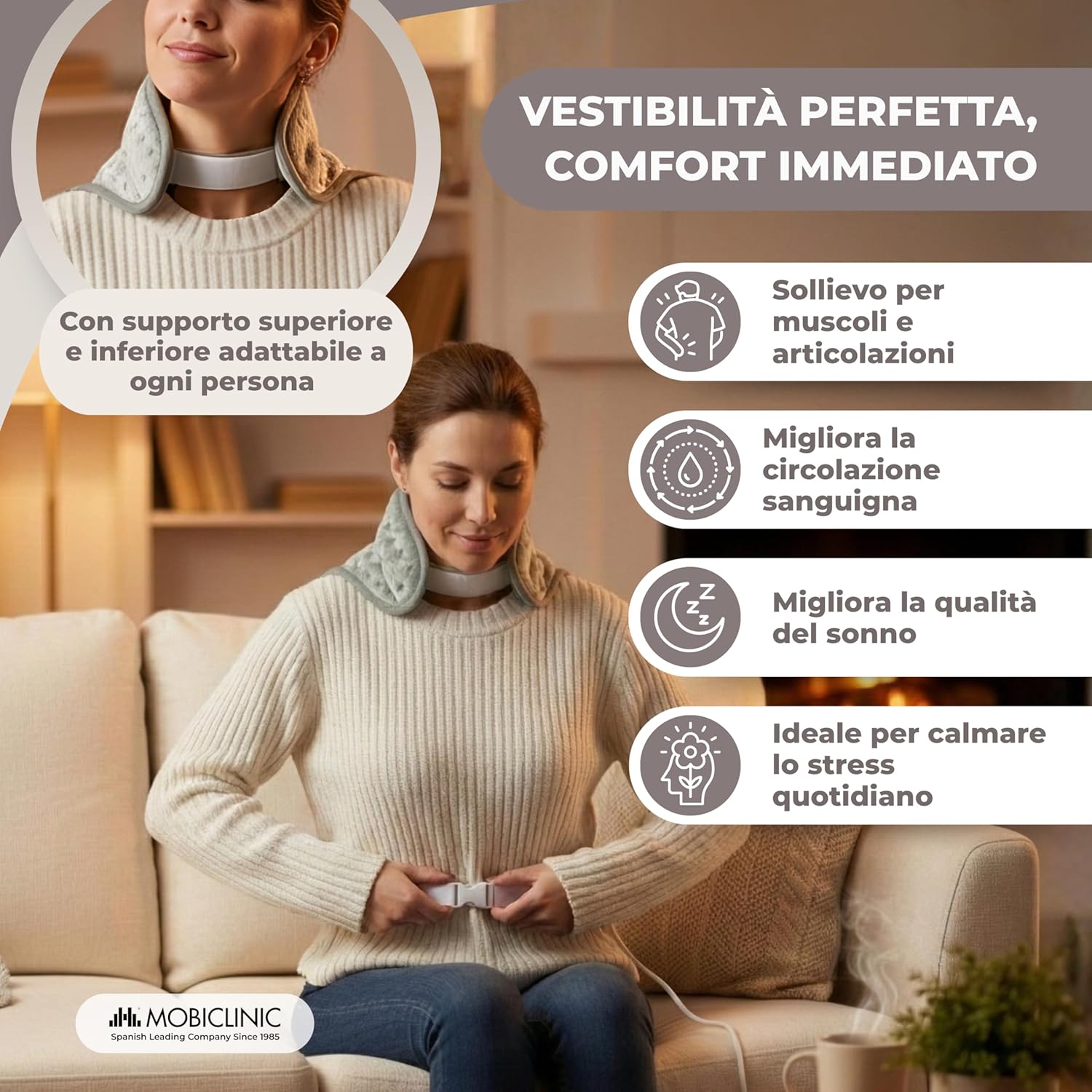 Detalle 2 de Mobiclinic Termoforo elettrico: cuscino termico per collo e spalle 62x43
