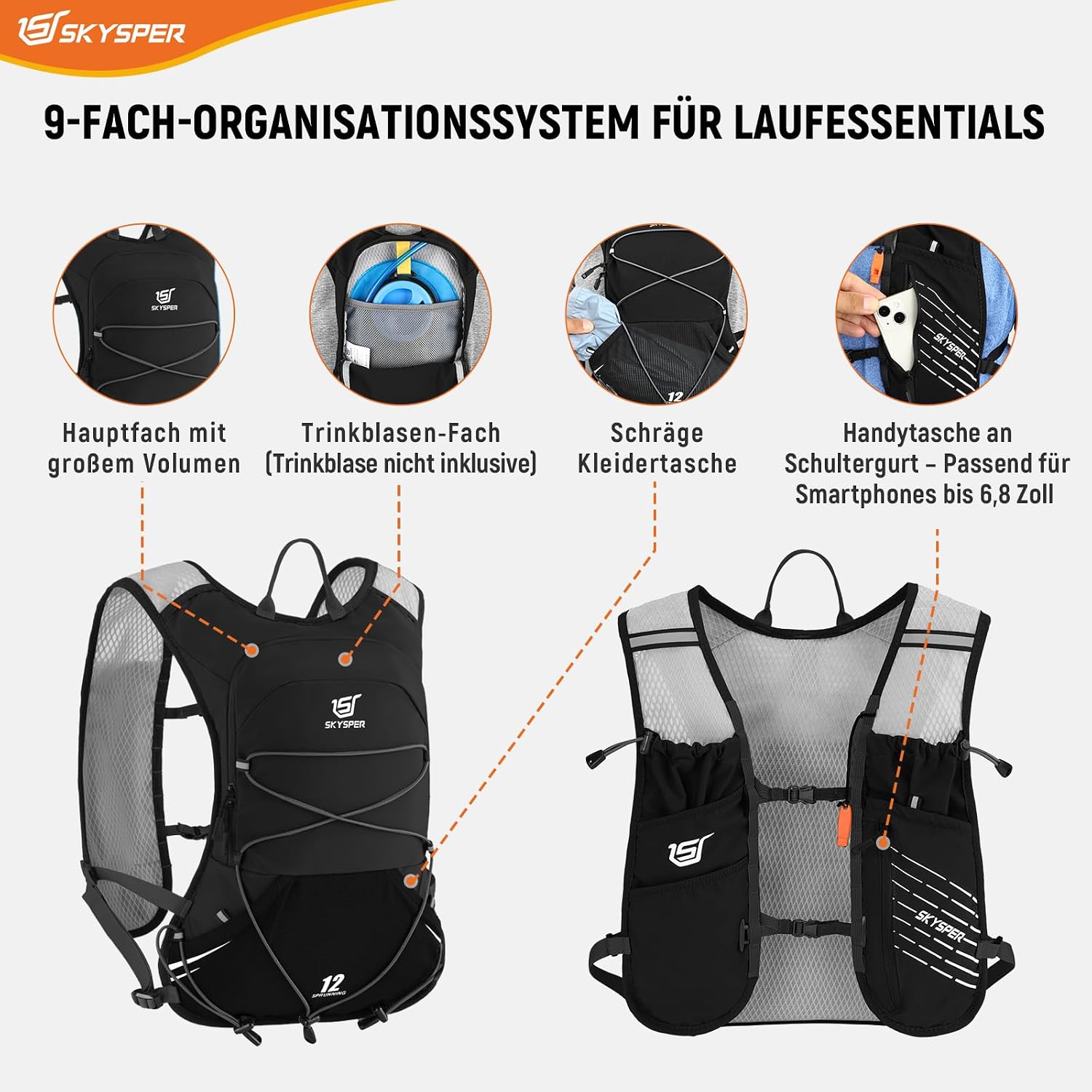 Detalle 2 de SKYSPER Laufweste 12L mit 2x500ml Flaschen đâ