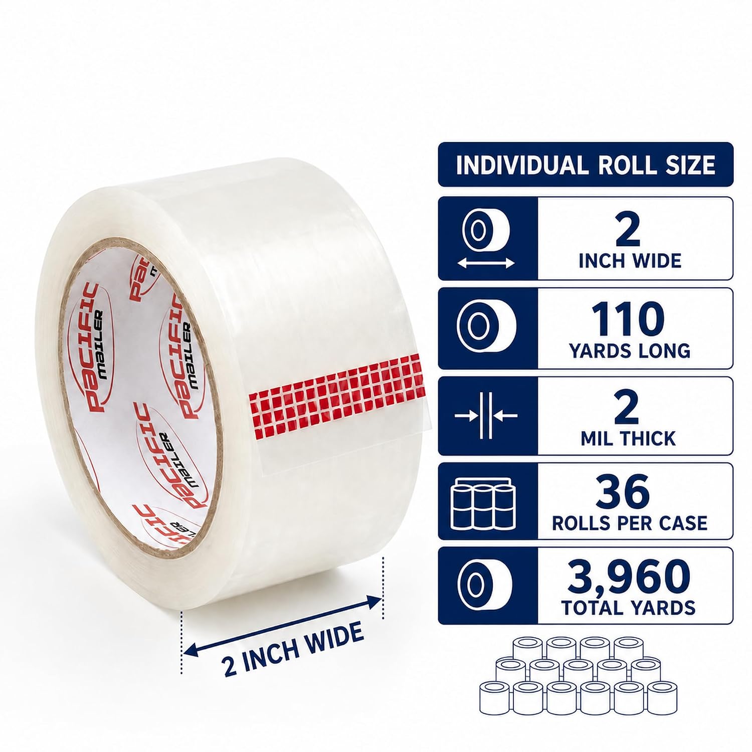 Thumbnail 1 de Pacific Mailer Clear Packing Tape, 2-Inch x 110-Yard, 2.0 Mil, 36 Rolls