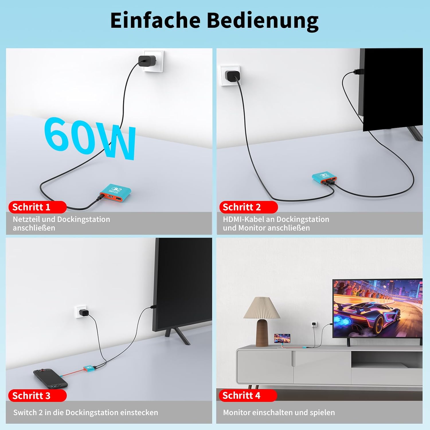Thumbnail 5 de Switch 2 Dock mit 60-W-Ladegerät und HDMI-Kabel – kompatibler Ersatz für Nintendo Switch 2/Original/Switch OLED