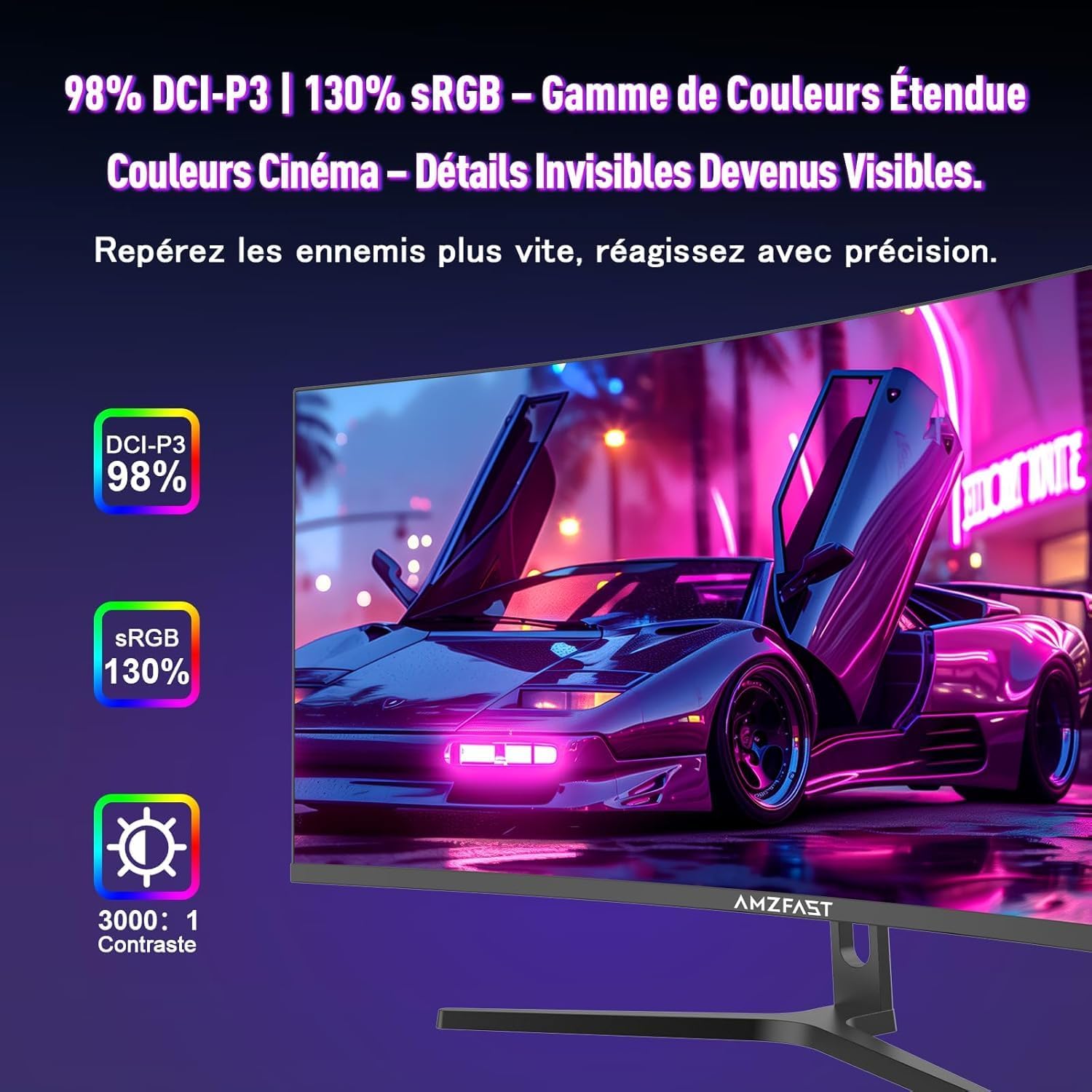 Thumbnail 4 de Amzfast AMZG34C5QPro – Écran PC gamer incurvé 34" 240 Hz UWQHD 3440×1440 (21:9)