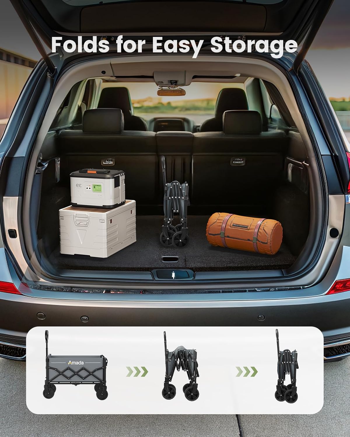Thumbnail 5 de AMADA HOMEFURNISHING Chariot d'épicerie Pliable – 90 L, charge jusqu'à 163 kg, rangement extensible