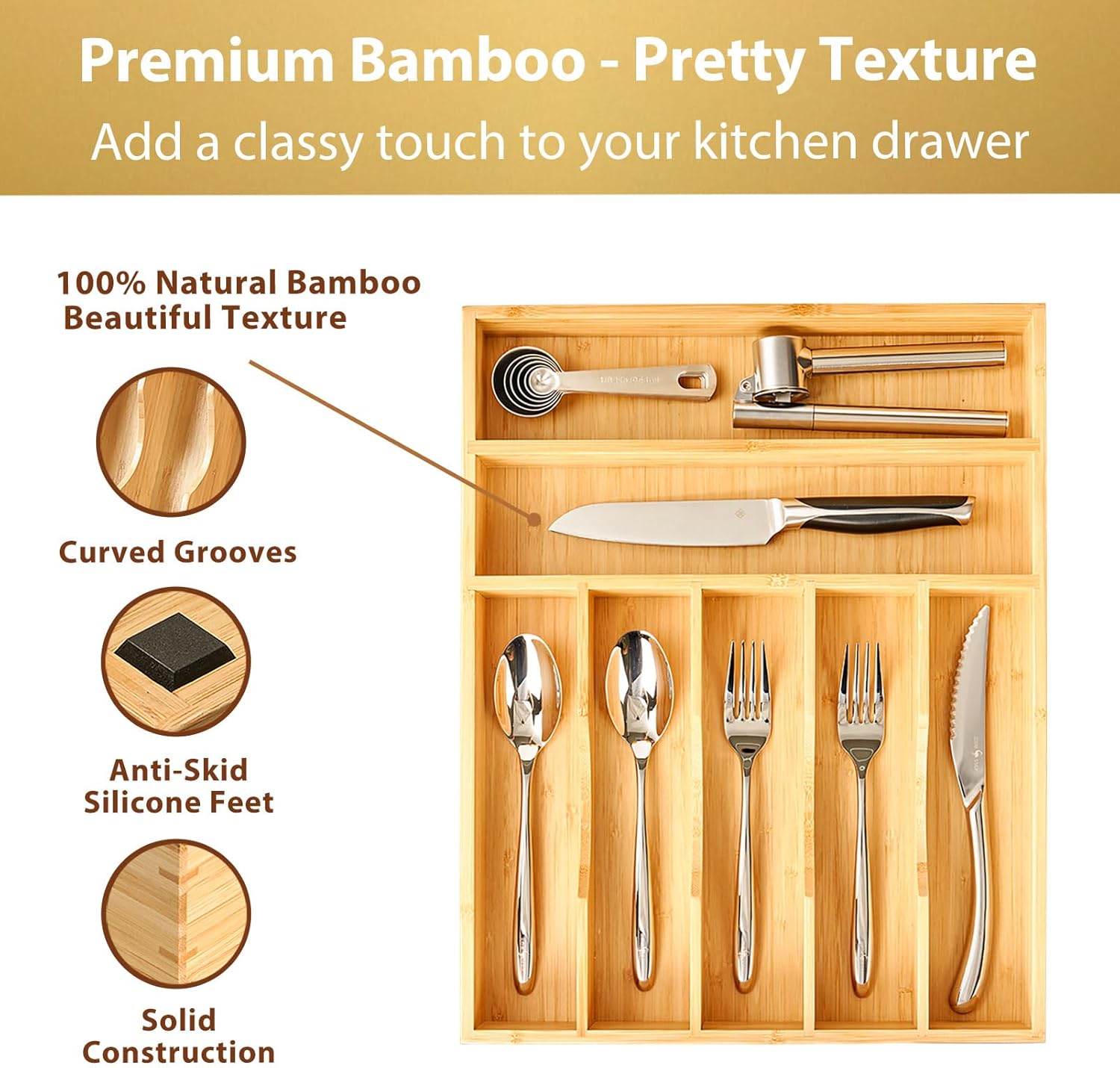 Thumbnail 1 de Umilife Bamboo Drawer Organizer, 7-Slot ⚙