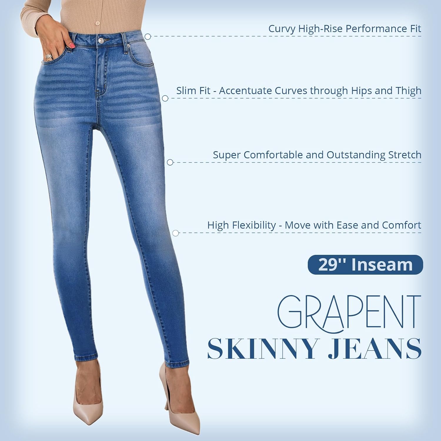 Detalle 2 de GRAPENT High Waist Skinny Jeans 5 pockets