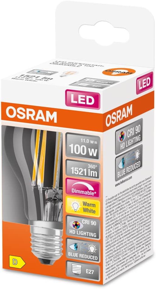 Detalle de OSRAM dimmbare LED-Glühbirne (klassische Kolbenform) warmweiß – 100W-Ersatz