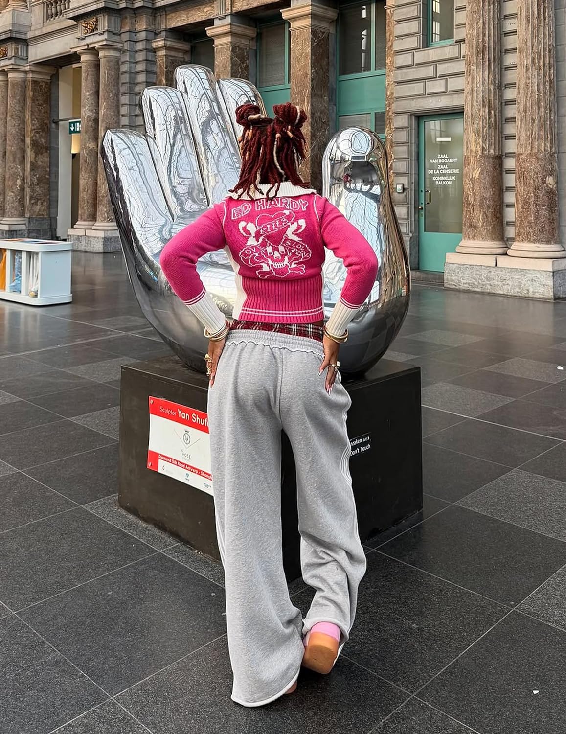 Detalle de Aelfric Eden Baggy Wide Leg Sweatpants – Double Elastic Waist, Y2K Streetwear Vibe