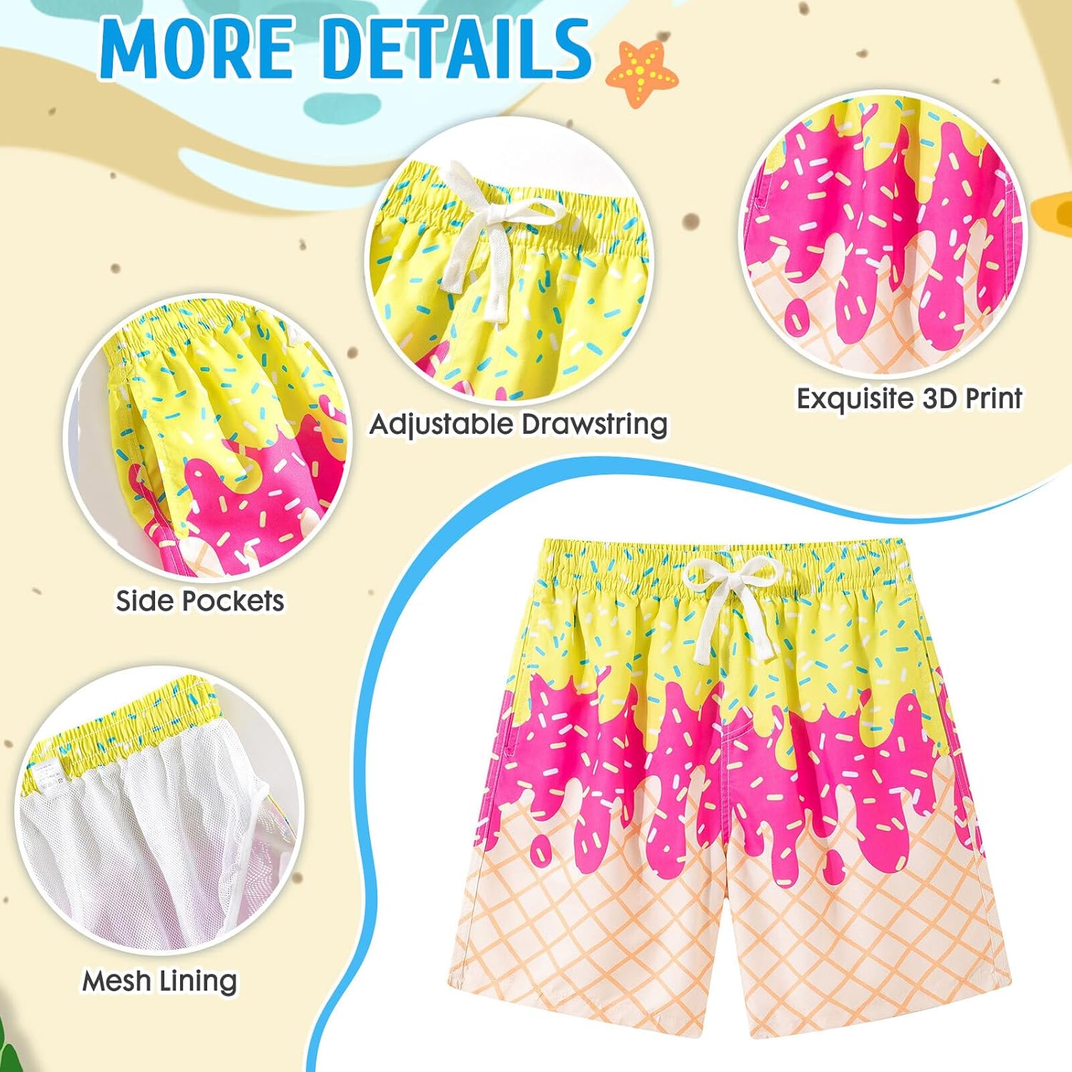 Thumbnail 4 de SFreeBo Boys Swimming Shorts 3D Pattern – Quick-Dry, Elastic Waistboardshorts for Kids 7–14