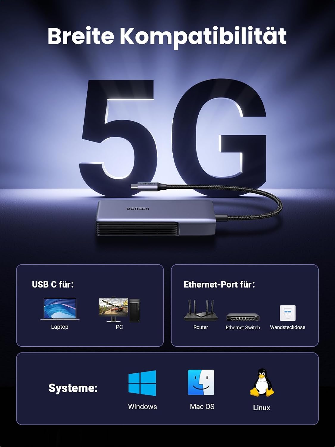 Thumbnail 5 de UGREEN USB C LAN-Adapter 5Gbps
