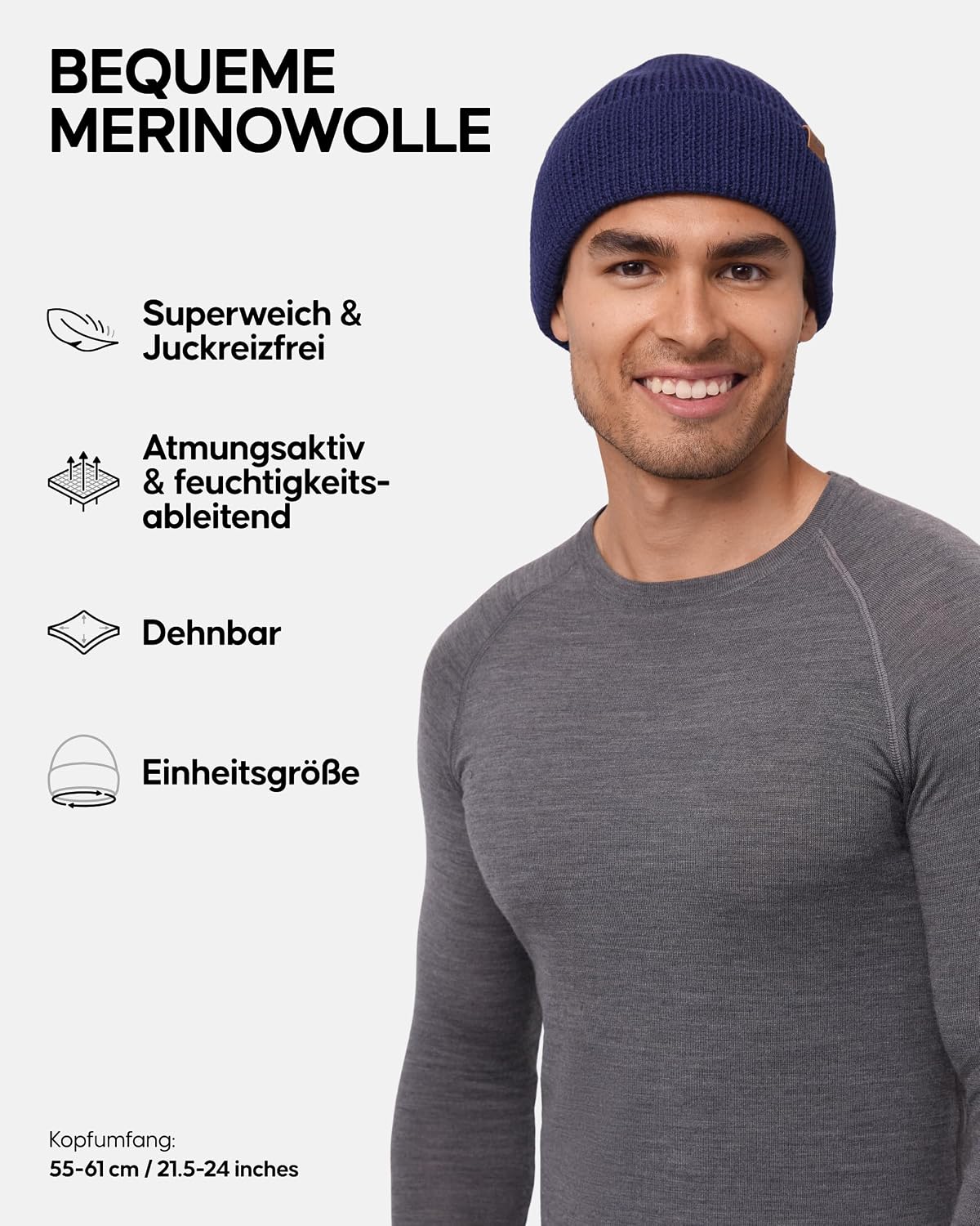 Detalle 2 de DANISH ENDURANCE Merino Mütze 55–61 cm