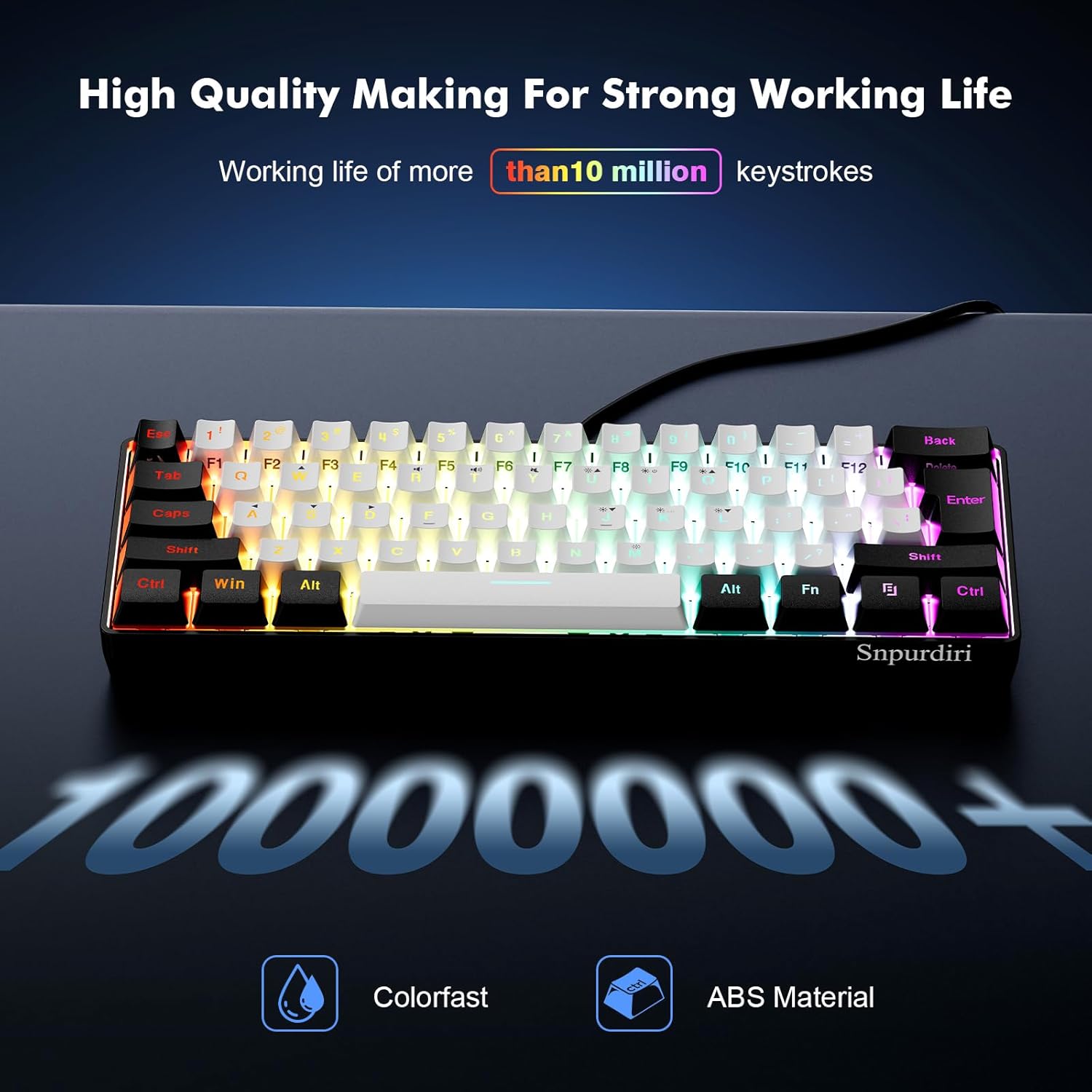 Detalle 2 de Snpurdiri 60% wired gaming keyboard, RGB