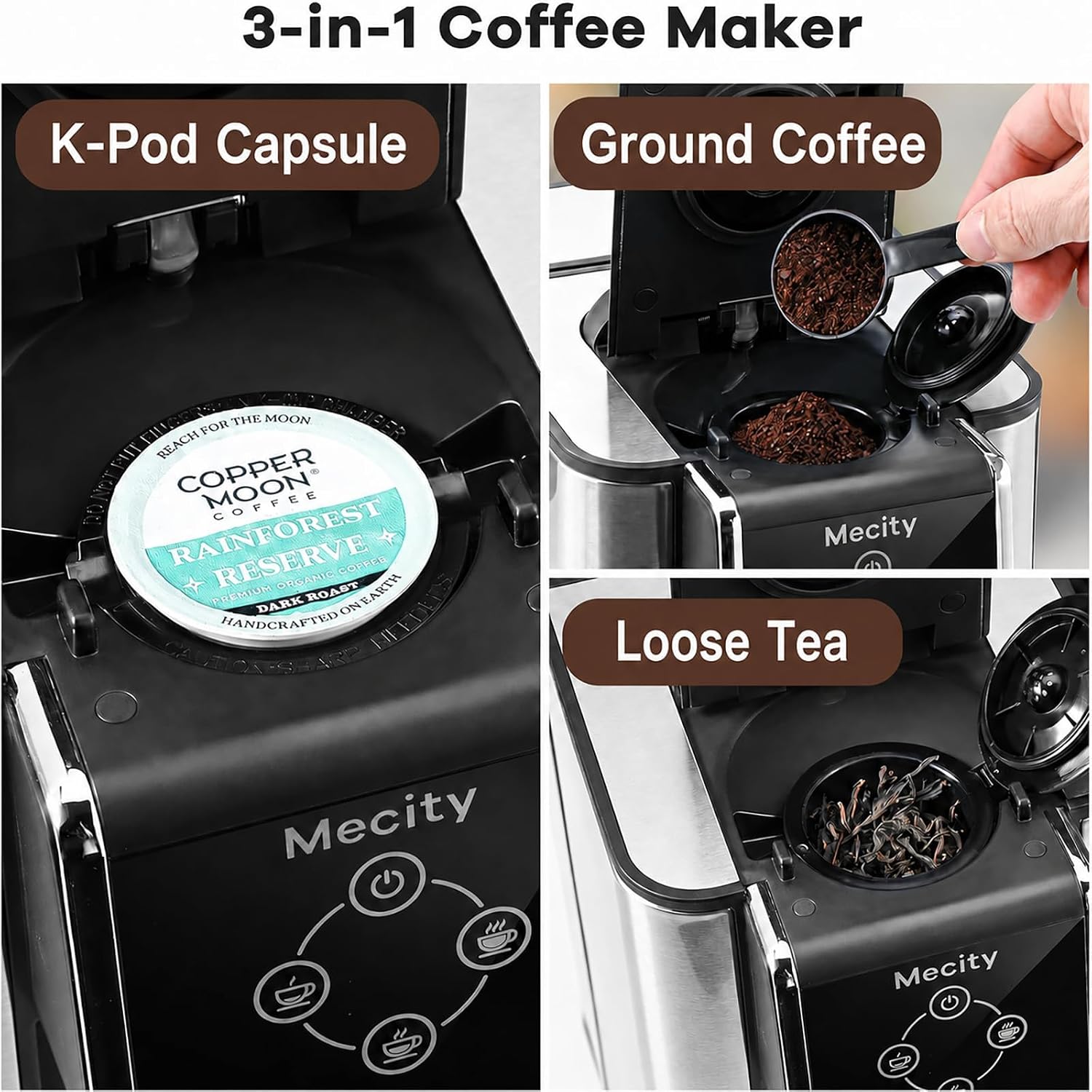 Detalle de Mecity 3-in-1 Single Serve Coffee Maker (K-Cup Compatible) with Tea Maker & Instant Pot Mode