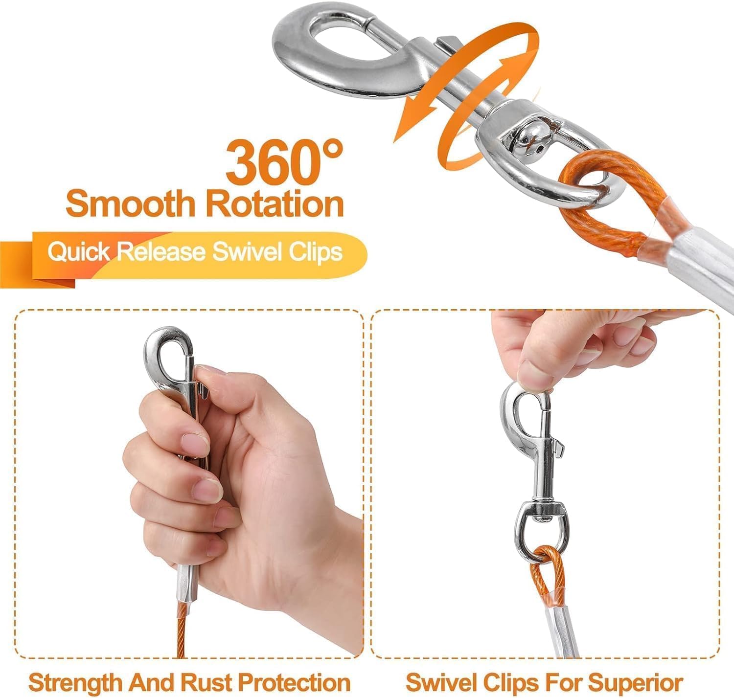 Detalle 2 de Mi Metty Dog Tie Out Cable - Heavy Duty Chew Proof Lead for Large Dogs up to 125lbs (10ft) with 360° Swivel