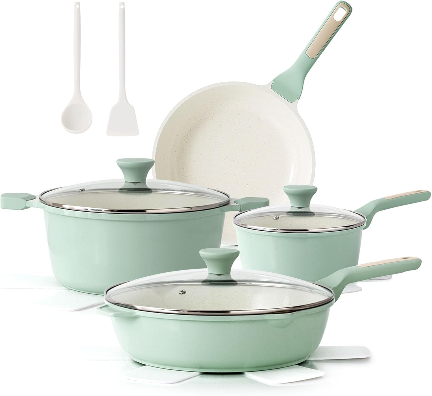 Detalle de SENSARTE SA07 Classic 13-Piece Ceramic Cookware Set, Green
