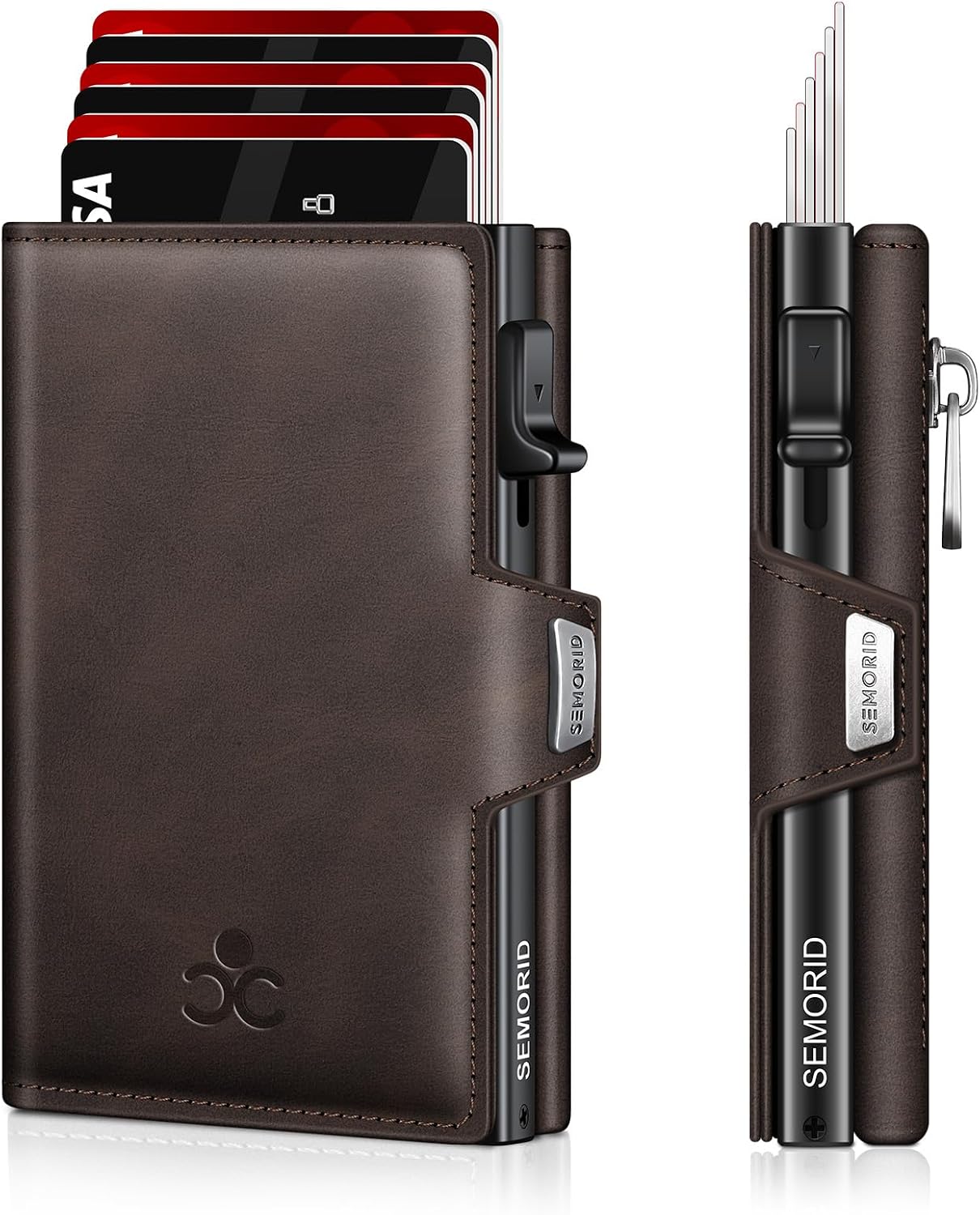 Detalle de SEMORID Geldbörse Herren – Slim Wallet mit Pop-up Kartenfach, RFID-Schutz und Münzfach