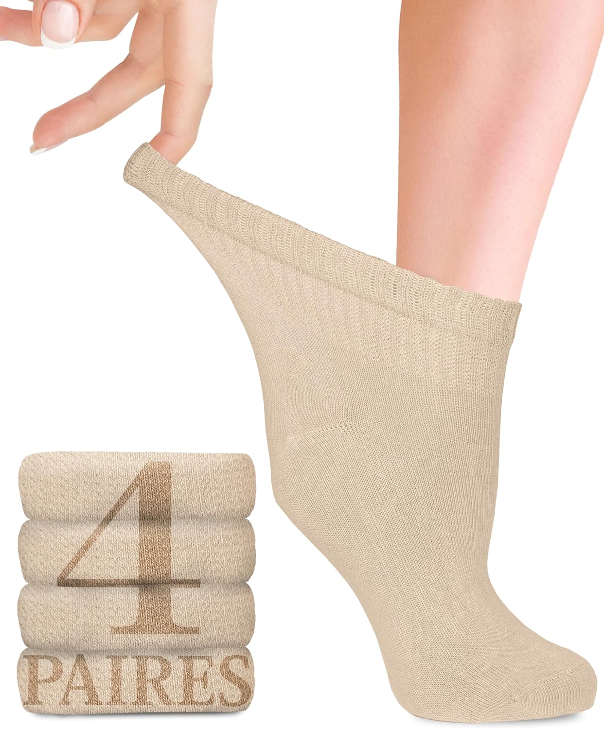 Lot de 4 paires de chaussettes diabétiques en bambou avec lycra (sans couture) pour femmes enceintes et personnes âgées