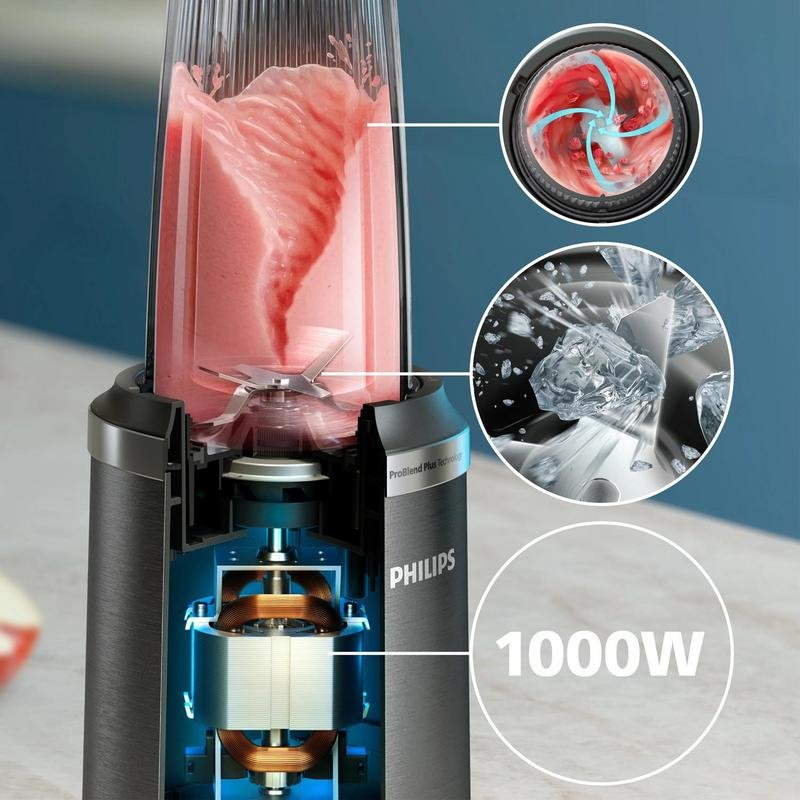 Detalle de Batidora de Vaso Philips Serie 5000 HR2766/00 — 1000 W, jarras de 0,7 L (Negro/Acero Inoxidable)