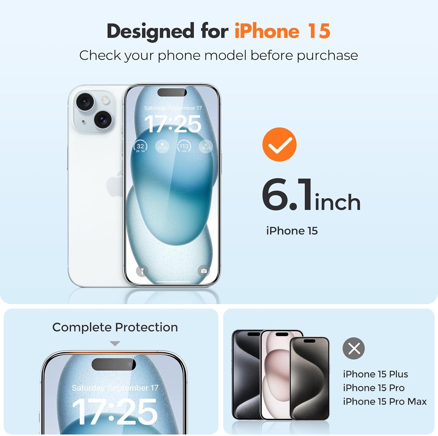 Thumbnail 1 de UNBREAKcable Screen Protector for iPhone 15 3-pack