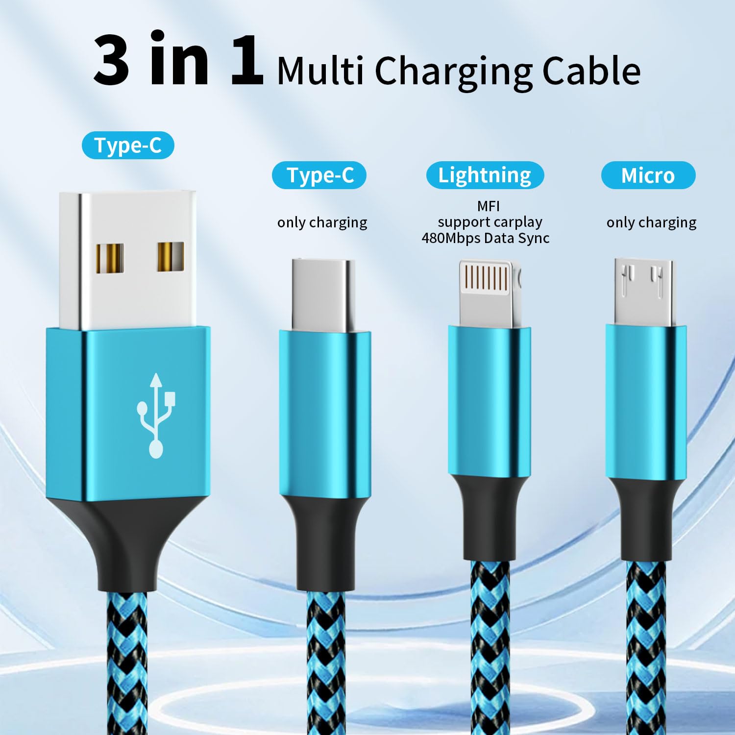 Thumbnail 1 de Firsting Multi Charging Cable 4ft 3-in-1 Charger