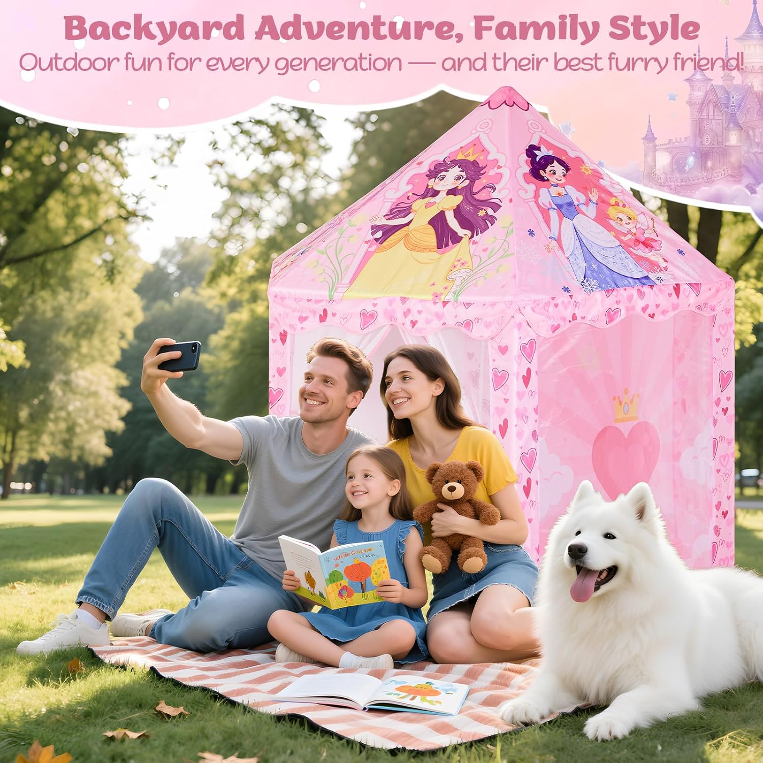 Thumbnail 4 de Hamdol Hexagon Princess Play Tent, Pink Castle Playhouse with Carrying Bag