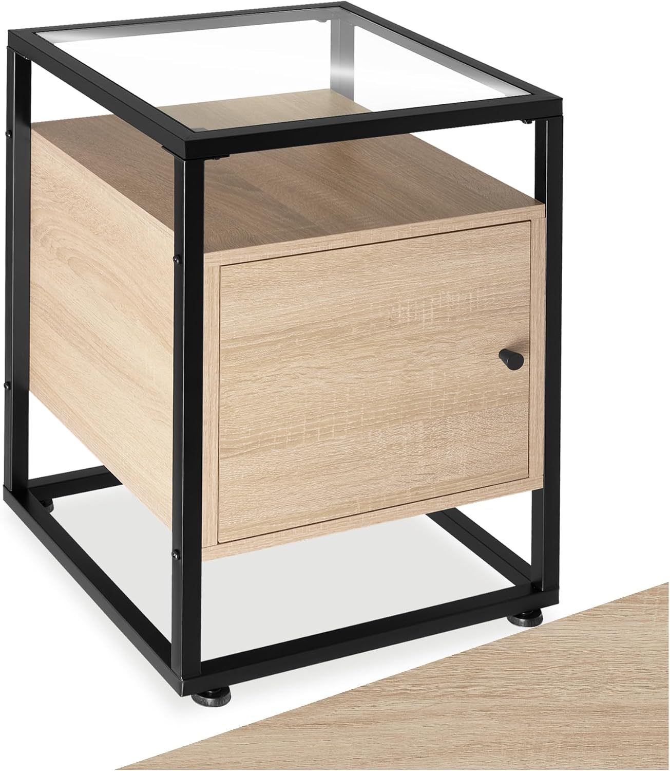 Thumbnail 6 de tectake Bradford nachtkastje met lade, twee planken en zwart metalen frame