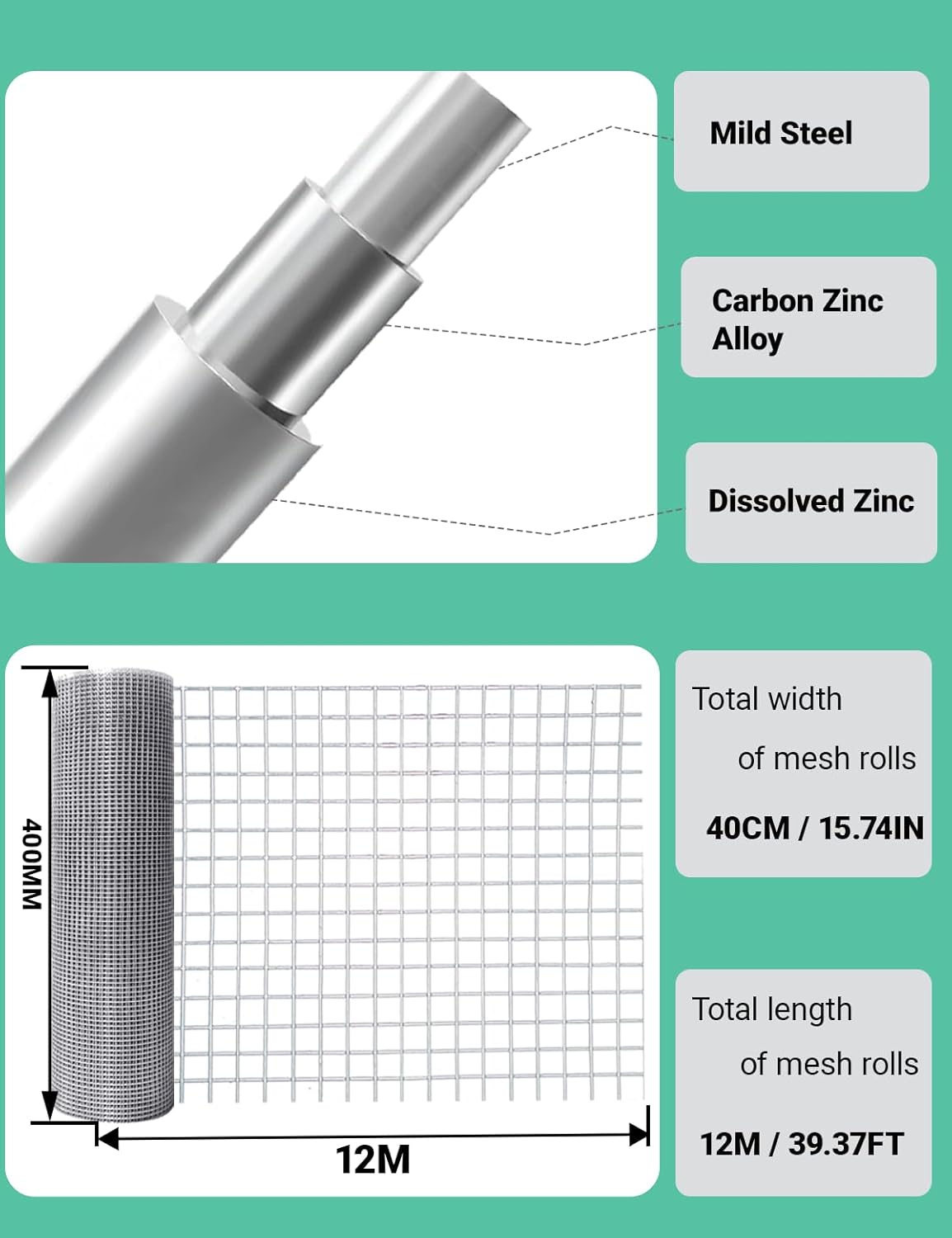Thumbnail 4 de C&Xanadu Rodent Mesh 400mm x 12m – Galvanised Welded Wire Mesh Roll for Rat and Mouse Prevention