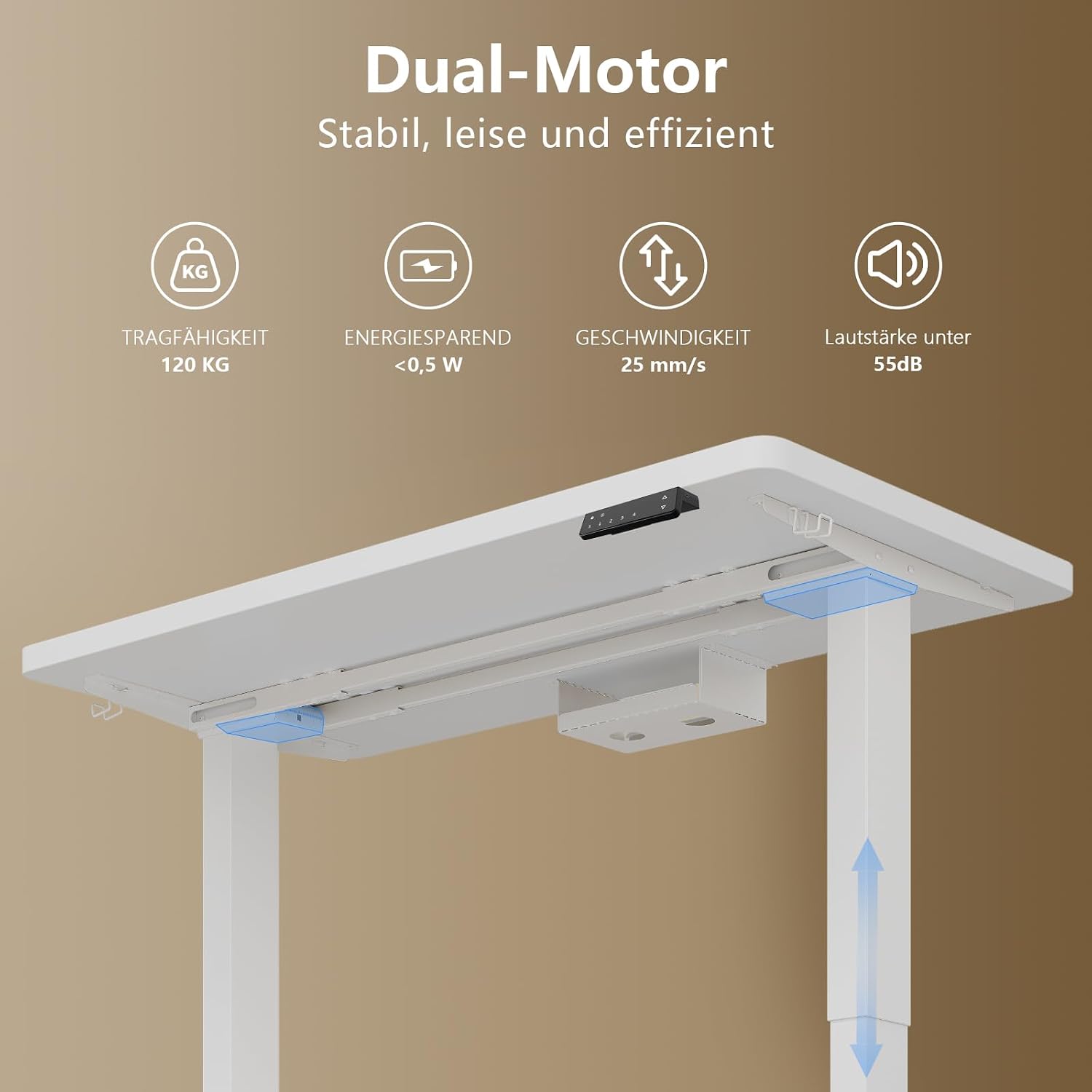 Thumbnail 4 de TRIUMPHKEY Höhenverstellbarer Schreibtisch 180x80 cm – Dualmotor, Touchpanel und Kabelmanagement, Weiß